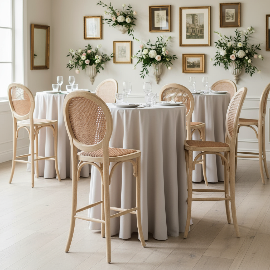 Alt Taburetes Medallón Decapados para Eventos fabricados en madera de alta calidad