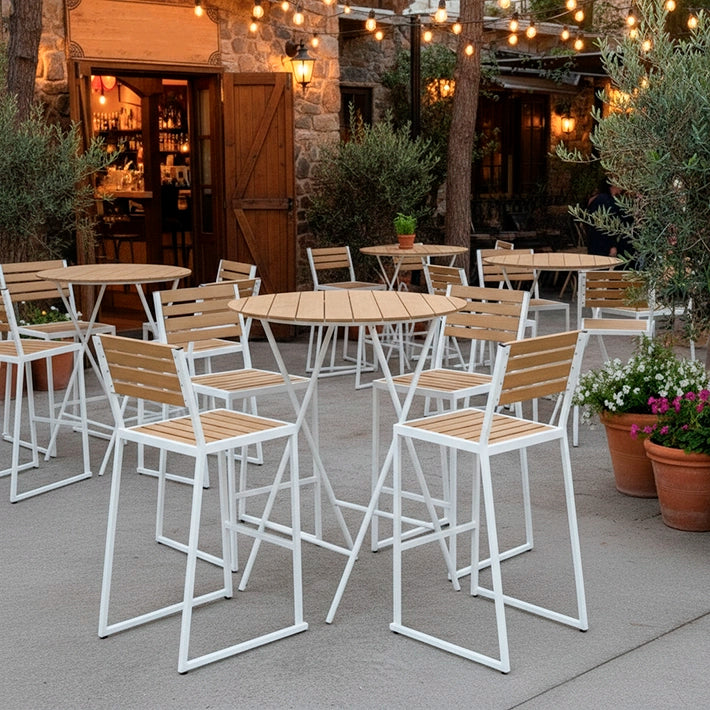 Conjunto Mesa Redonda + 4 Taburetes Mallorca Blanco