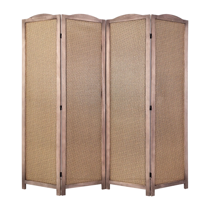 Alt Biombo Francés fabricado de madera con mimbre de 4 paneles. Separador de ambientes EME Mobiliario