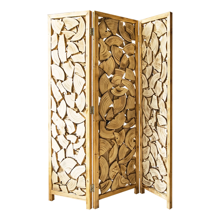 Alt Biombo fabricado de madera con láminas de árbol en color natural para hogar y hostelería Eme Mobiliario