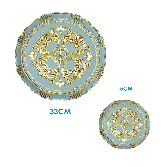 Alt Bajoplatos Para Eventos con Diseño de color verde con detalles dorados EME Mobiliario