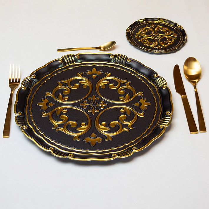 Alt Bajoplatos Para Eventos con Diseño de color negro con detalles dorados EME Mobiliario