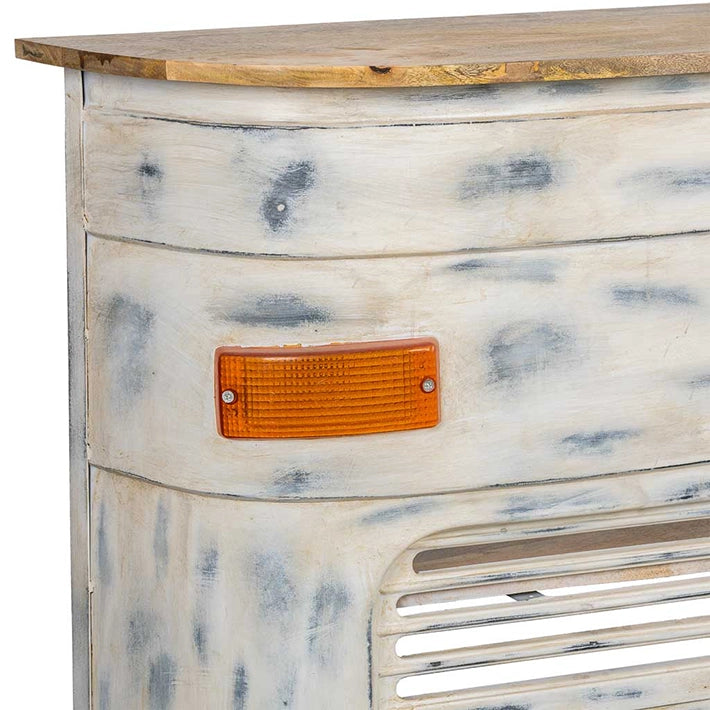 Alt Barra Decorativa Furgoneta De Color Blanco fabricada Madera y Metal, ideal para para eventos, hostelería y uso particular EME Mobiliario