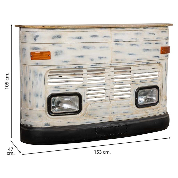 Alt Barra Decorativa Furgoneta De Color Blanco fabricada Madera y Metal, ideal para para eventos, hostelería y uso particular EME Mobiliario