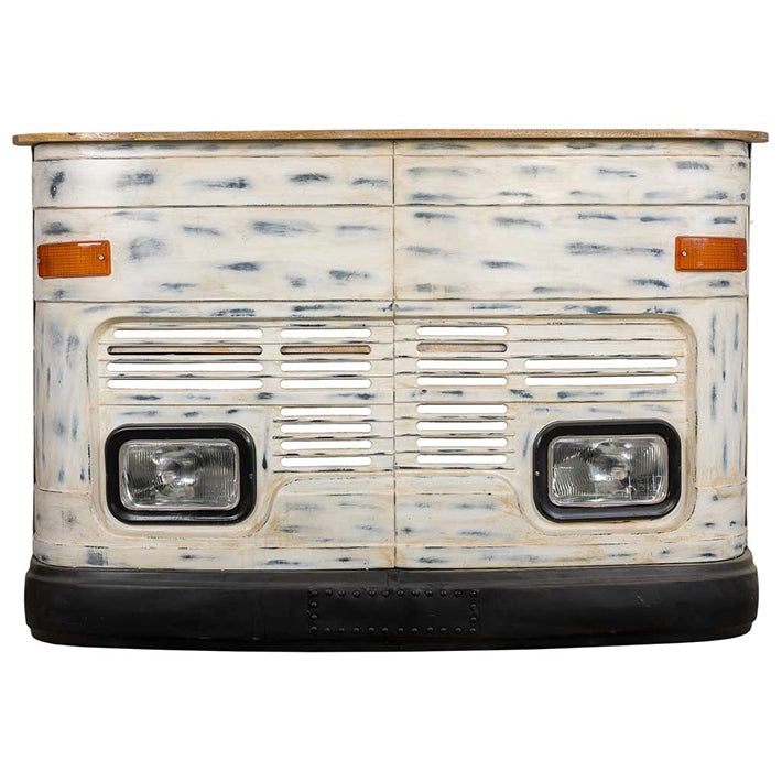 Alt Barra Decorativa Furgoneta De Color Blanco fabricada Madera y Metal, ideal para para eventos, hostelería y uso particular EME Mobiliario