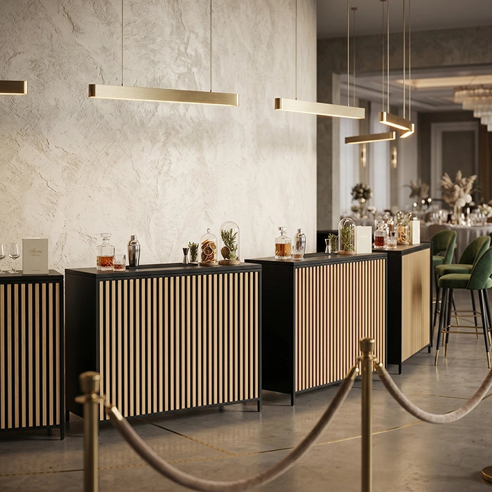 Alt Barras de Bar Plegables para eventos de color negro con listones de madera EME Mobiliario