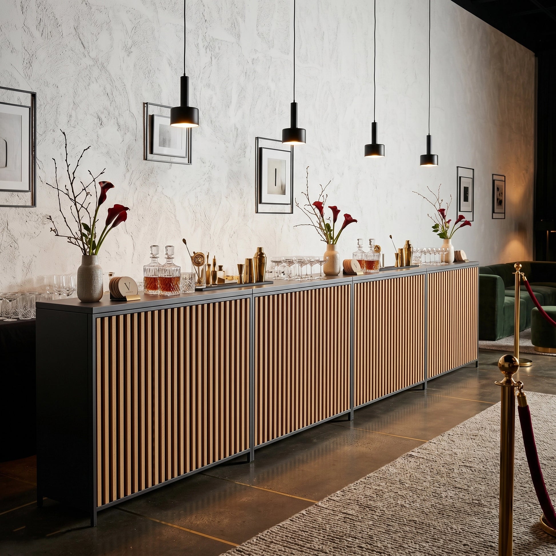 Alt Barras de Bar Plegables para eventos de color negro con listones de madera EME Mobiliario