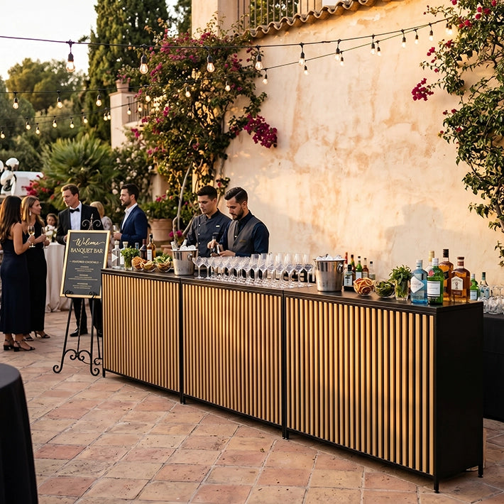 Alt Barras de Bar Plegables para eventos de color negro con listones de madera EME Mobiliario