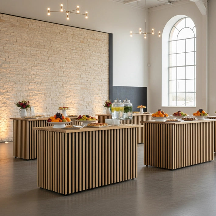 Alt Barras de Bar diseñadas con una estructura plegable, fabricadas en madera para eventos y hostelería EME Mobiliario