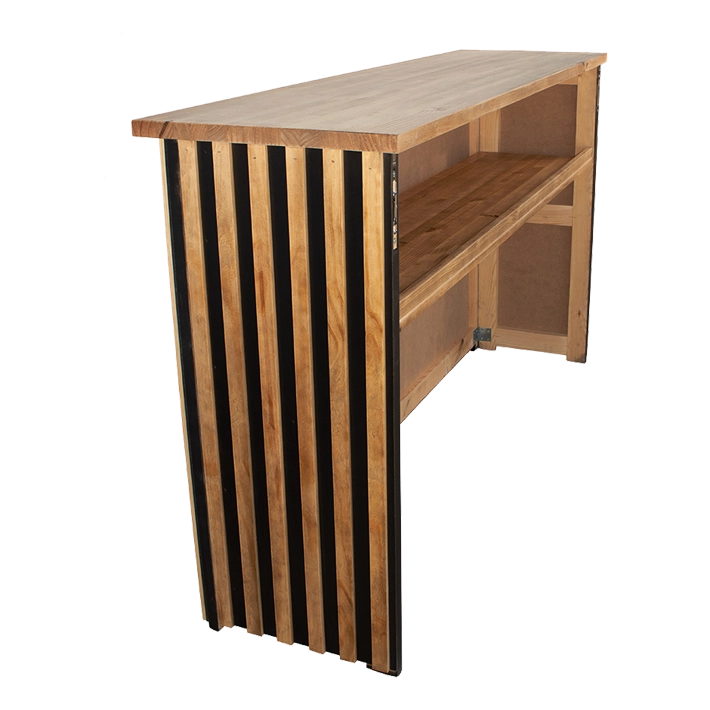 Alt Barra de Madera Plegable Tebas fabricada en madera de pino con listones verticales en color natural y negro ideal para el uso intensivo profesional EME Mobiliario 