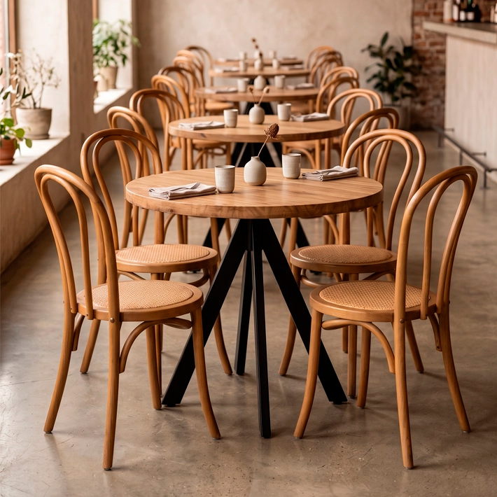 Base de Mesa Milán fabricada en hierro negro perfecta para combinar con madera y aportar estilo industrial en hostelería