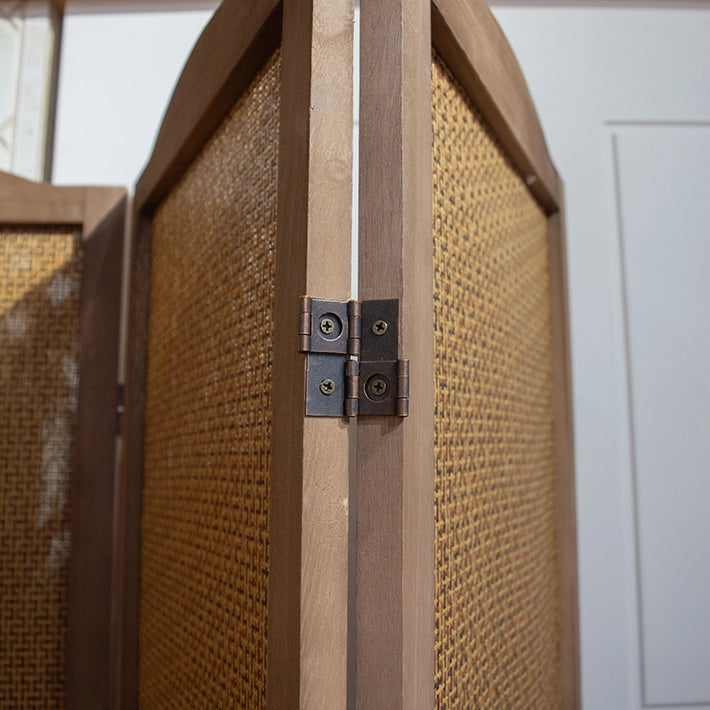 Alt Biombo Francés fabricado de madera con mimbre de 4 paneles. Separador de ambientes EME Mobiliario