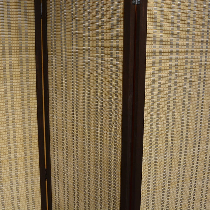 Alt Biombo Marco Nogal de 4 paneles. Separador de ambientes de mimbre EME Mobiliario