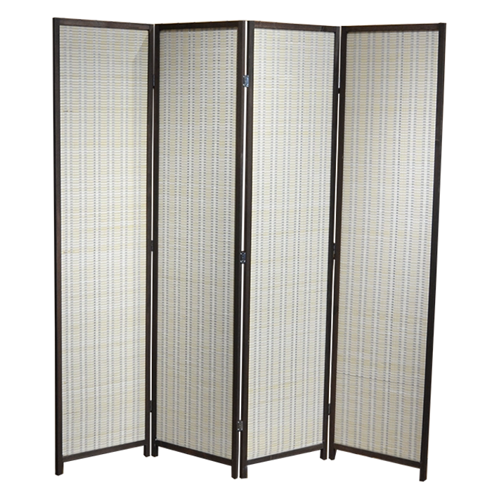Alt Biombo Marco Nogal de 4 paneles. Separador de ambientes de mimbre EME Mobiliario