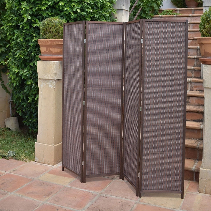 Alt Biombo Nogal de 4 paneles. Separador de ambientes de madera EME Mobiliario