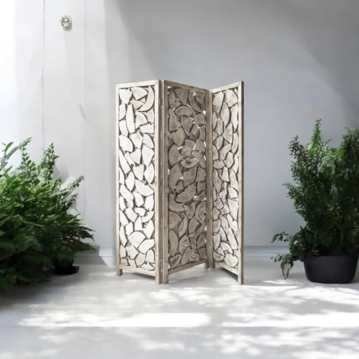 Alt Biombo fabricado de madera con láminas de árbol en color blanco para hogar y hostelería Eme Mobiliario