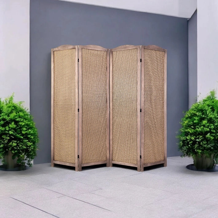 Alt Biombo Francés fabricado de madera con mimbre de 4 paneles EME Mobiliario