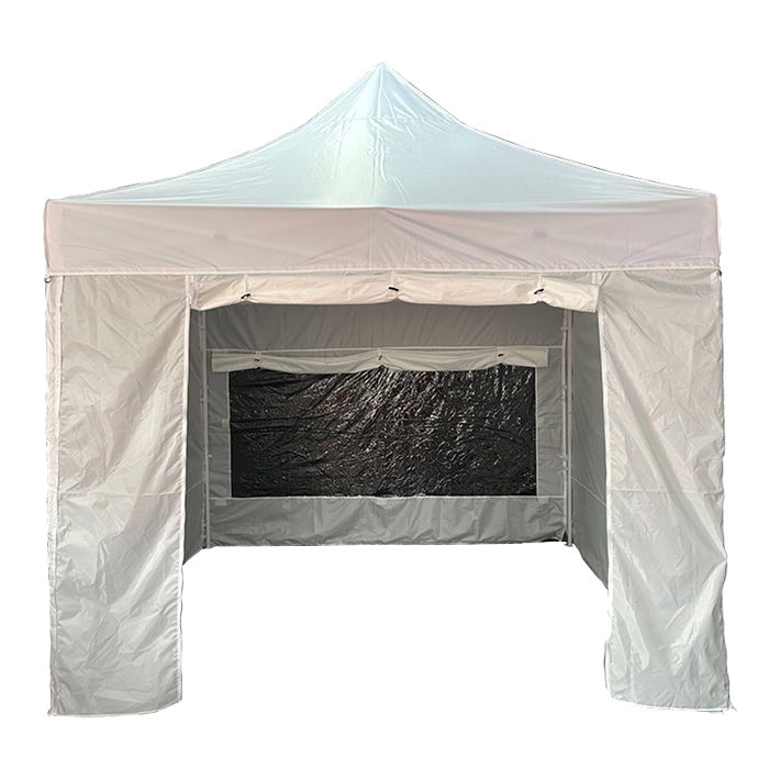 Alt carpa completa con paredes de color blanca con estructura de acero y sistema plegable EME Mobiliario