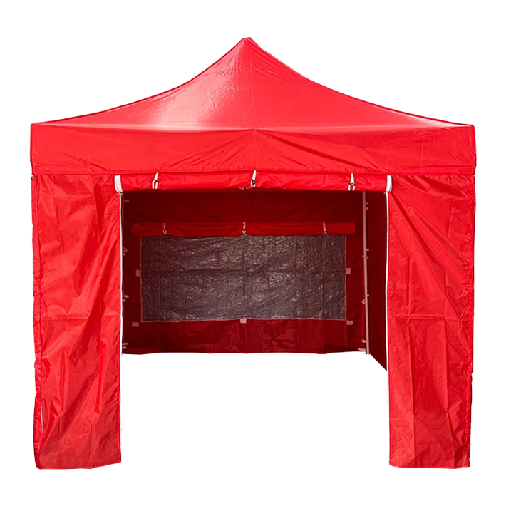 Alt carpa completa con paredes de color rojo con estructura de acero y sistema plegable EME Mobiliario