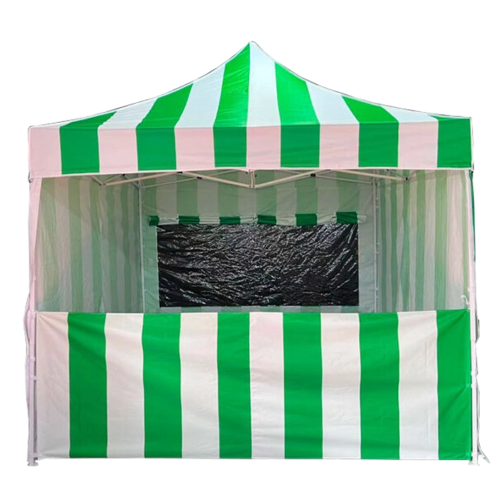 Alt Carpa Plegable con diseño feriante de color verde y blanco con estructura fabricada en acero de alta calidad, ideal para eventos en exteriores EME Mobiliario