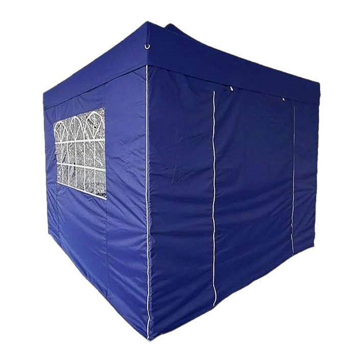 Carpa Pro fabricada en acero con lona en color azul completa con paredes y ventana victoriana perfecta para usar en eventos de exterior