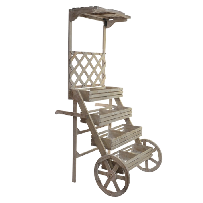 Carro Decorativo Madera Natural con estanterías para eventos y hostelería