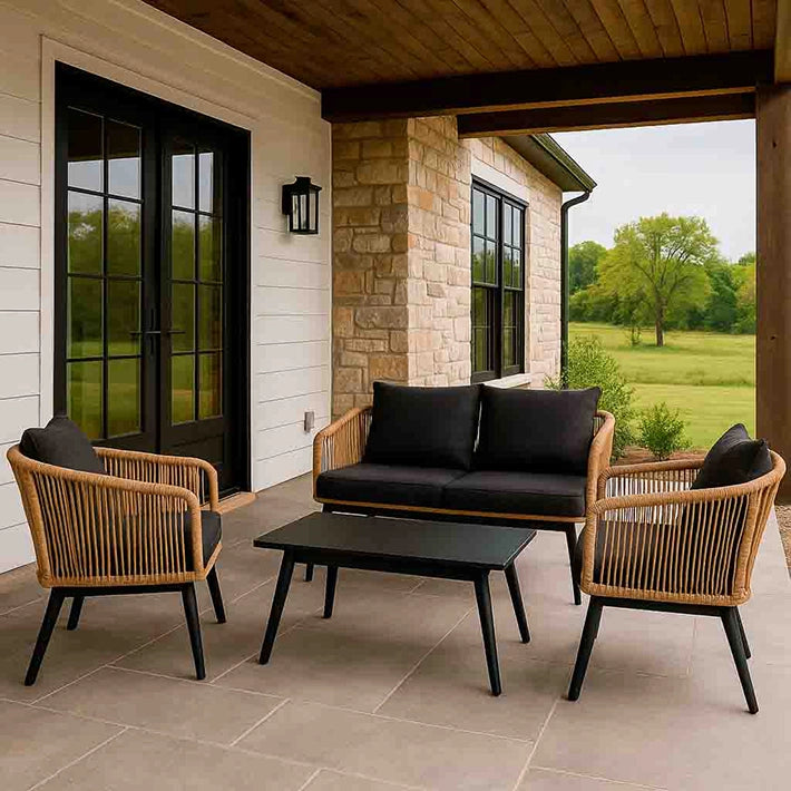 Conjunto Jardín Ratán Marrón Y Negro