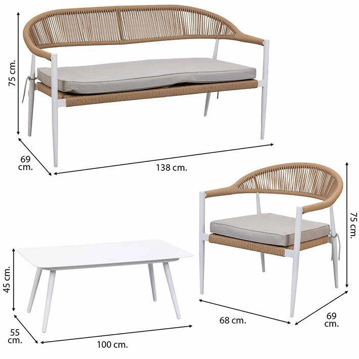 Conjunto Jardín Ratán Marrón Y Blanco