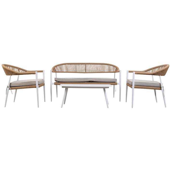 Conjunto Jardín Ratán Marrón Y Blanco