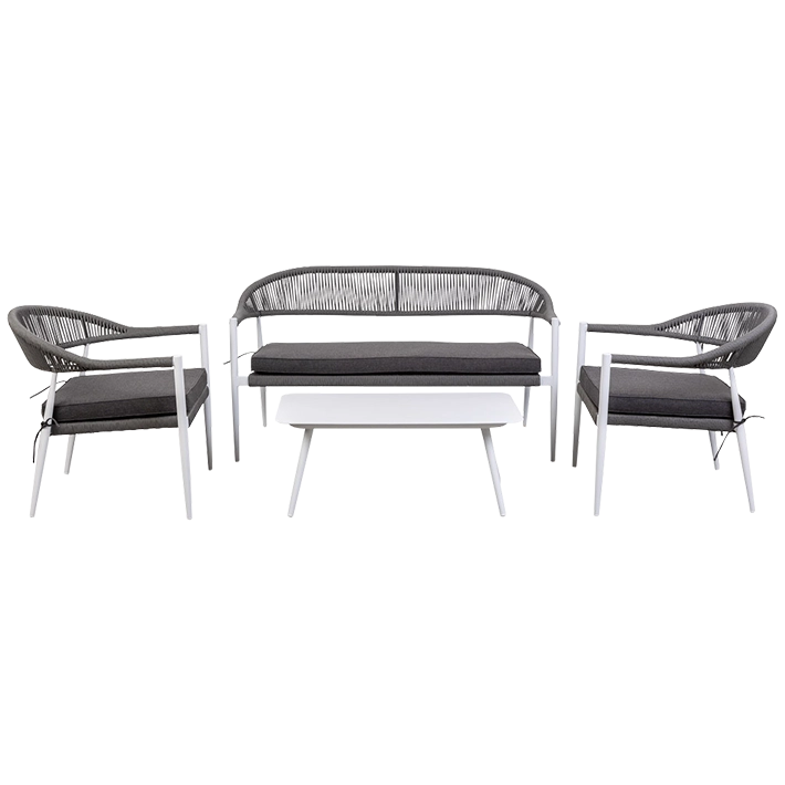 Conjunto Jardín Ratán Gris Y Blanco