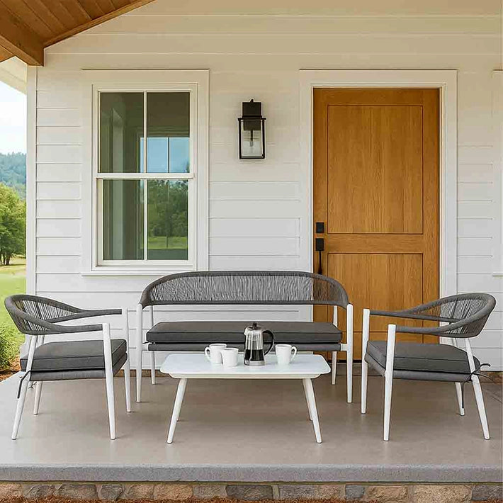 Conjunto Jardín Ratán Gris Y Blanco