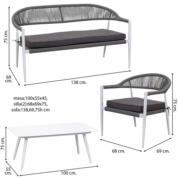 Conjunto Jardín Ratán Gris Y Blanco