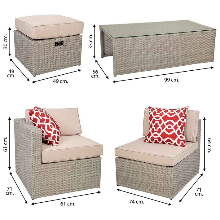 Conjunto Jardín Ratán Sintético Gris