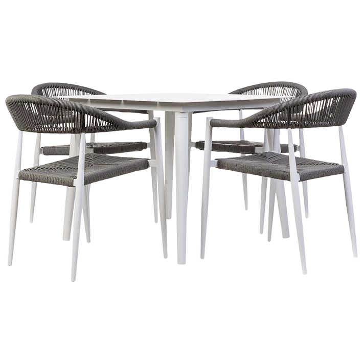 Conjunto Mesa Cuadrada + 4 Sillas Aluminio y Ratan Gris para uso particular en interior y exterior 