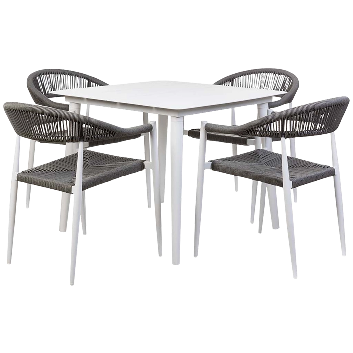 Alt Conjunto Mesa Cuadrada + 4 Sillas Aluminio y Ratan Gris para uso particular en interior y exterior 