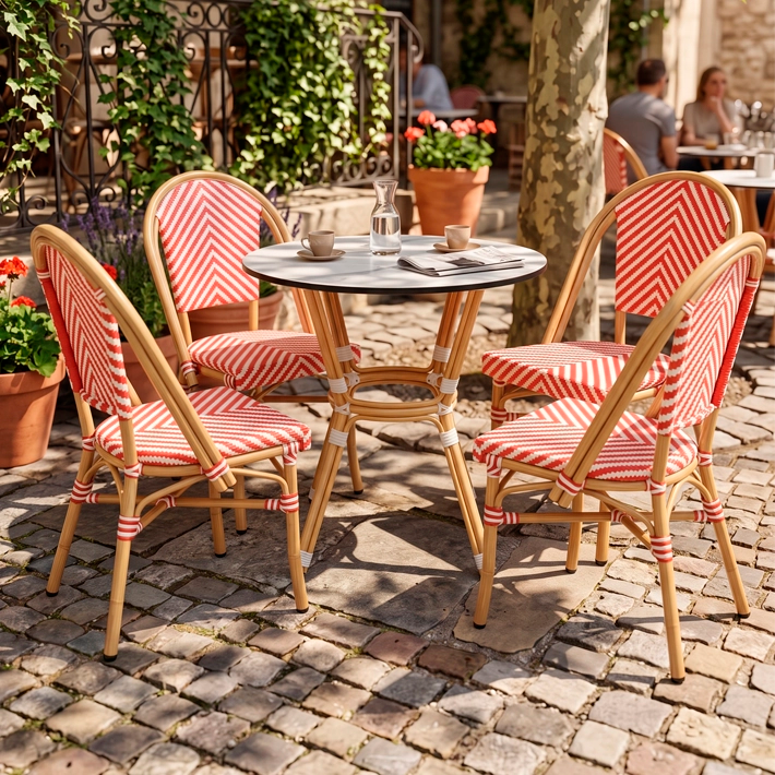 Mesa París + 4 Sillas París Rojas perfectas para usar de forma intensiva profesional en hotelería