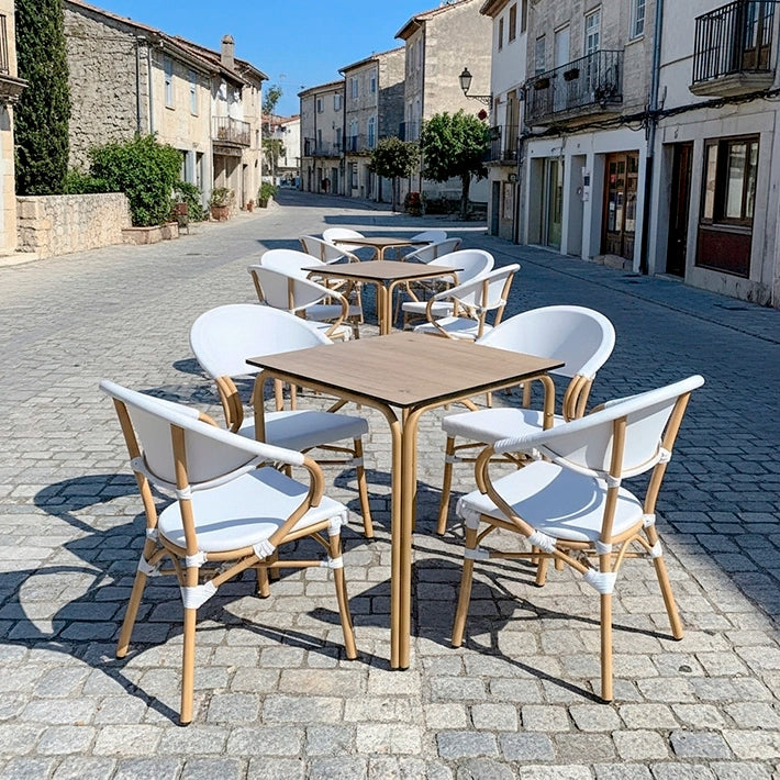 Alt Conjunto de mesa + 4 sillones Nantes Blanco Para Terrazas, Cafeterías... EME Mobiliario
