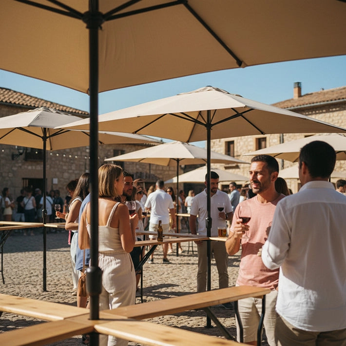 Alt Conjuntos De Sombrilla y Mesa Cervecera con estructura Plegable EME Mobiliario