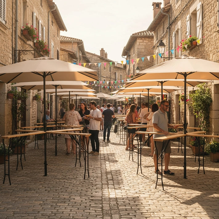 Alt Conjuntos De Sombrilla y Mesa Cervecera con estructura Plegable EME Mobiliario