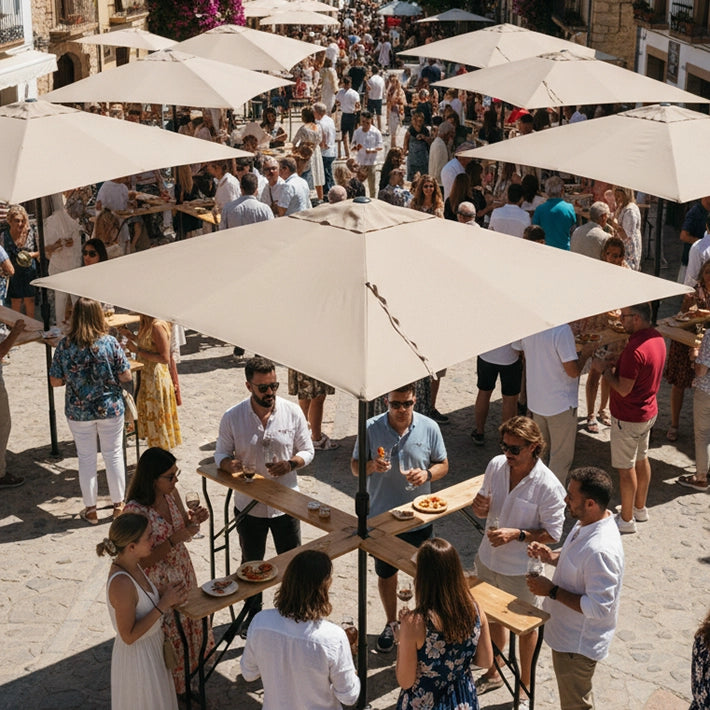 Alt Conjuntos De Sombrilla y Mesa Cervecera con estructura Plegable EME Mobiliario