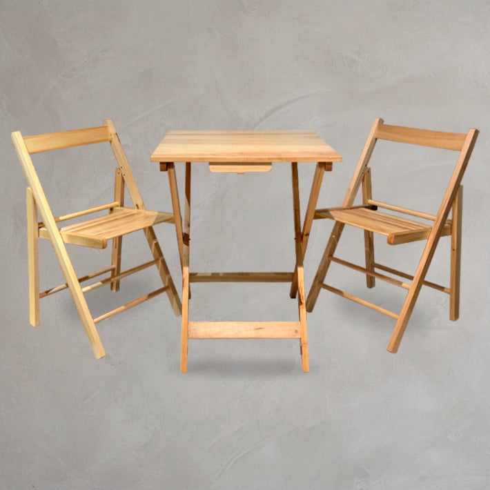 Conjunto Mesa y 4 Sillas Plegables Madera Natural