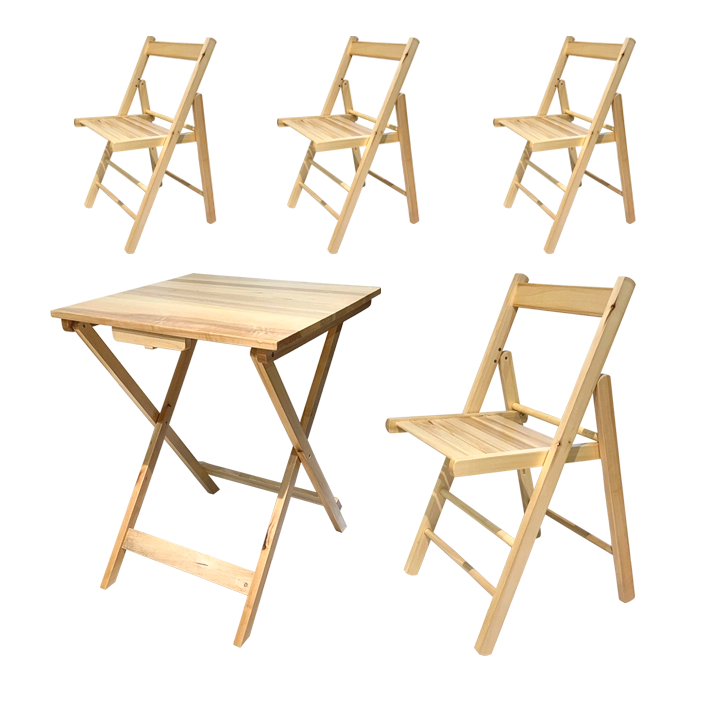 Alt Conjunto Mesa y 4 Sillas Plegables de Madera Natural para Eventos y Hostelería