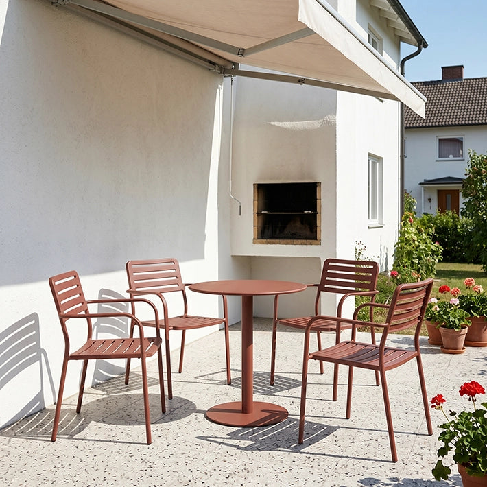 Conjuntos de mesa y 4 sillas de color Burdeos para Exteriores, Patios, Terrazas, Restauración 