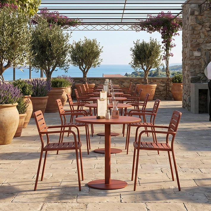 Conjuntos de mesa y 4 sillas de color Burdeos para Exteriores fabricado en acero de calidad, ideal para Patios, Terrazas, Restauración 