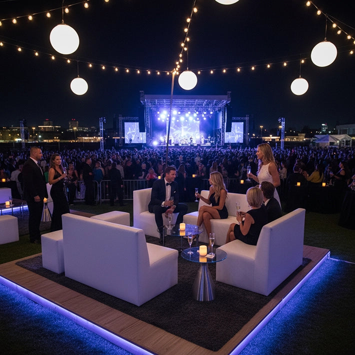 Alt Conjunto Polipiel de Color Blanco Para Conciertos, Eventos y Festivales EME Mobiliario