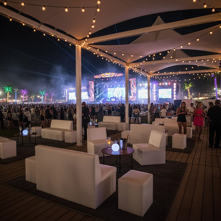 Alt Conjunto Polipiel de Color Blanco Para Conciertos, Eventos y Festivales EME Mobiliario