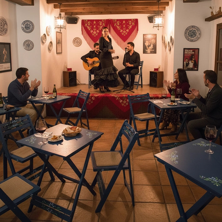 Alt Conjunto Sevillano en color Azul con estructura plegable Para Eventos, Casetas de Feria, etc... EME Mobiliario