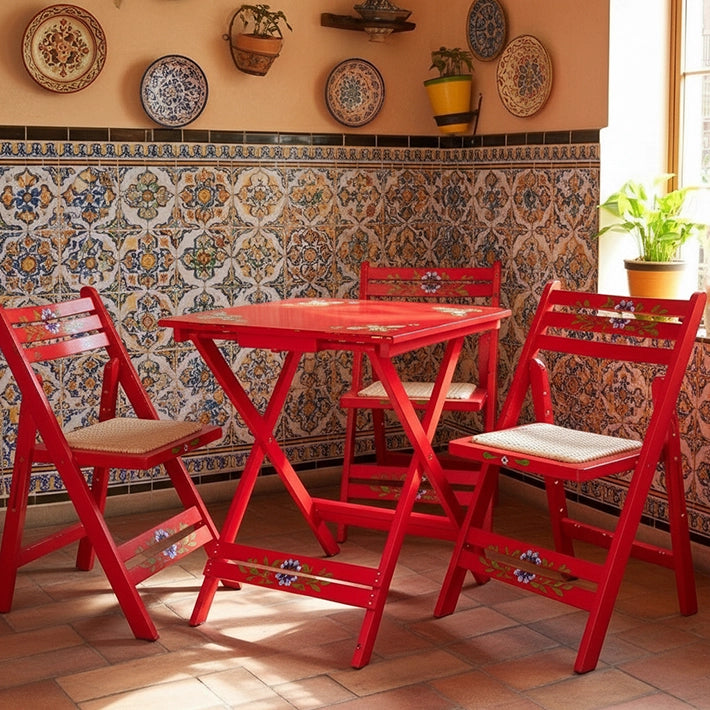 Alt Conjunto Sevillano en color Rojo con estructura plegable Para Eventos, Casetas de Feria, etc... EME Mobiliario