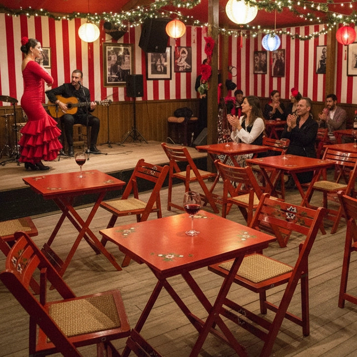 Alt Conjunto Sevillano en color Rojo con estructura plegable Para Eventos, Casetas de Feria, etc... EME Mobiliario