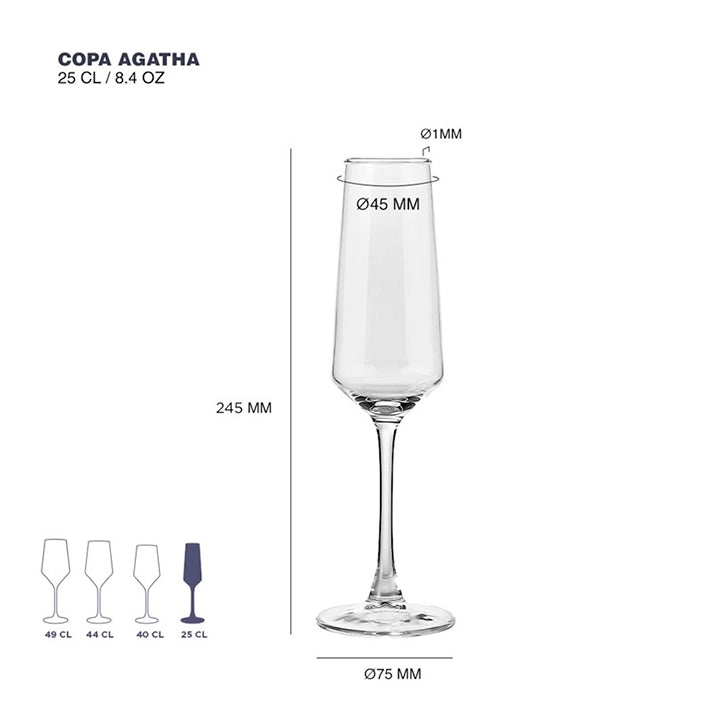 Alt Copa de champán Agatha 25cl fabricada en vidrio perfecta para el uso intensivo profesional en eventos y hostelería